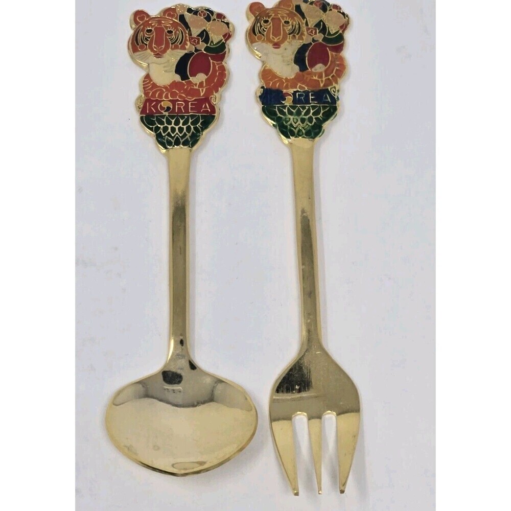 VINTAGE TRAVEL COLLECTIBLE SPOON SET 1988 SEOUL SOUTH KOREA OLYMPICS 24KTGP FORK